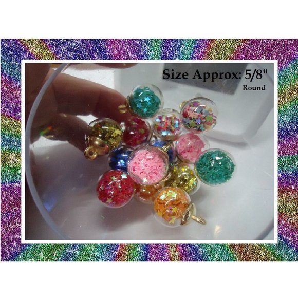 NEW Glitter Star Glass Ball Interchangeable Charm Earrings 7 Pairs in Set - Picture 4 of 7
